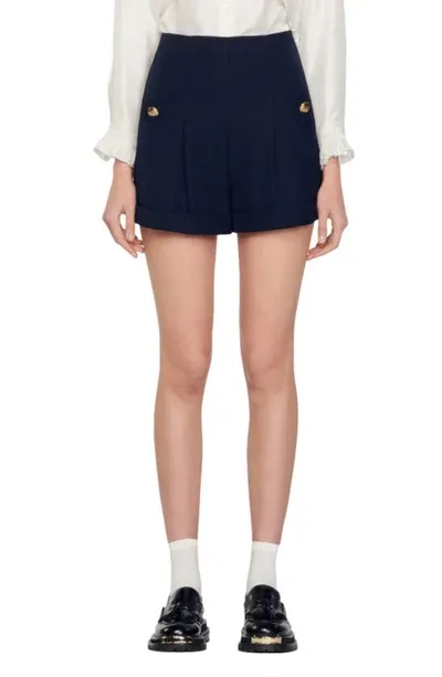 Sandro Siena High-waisted Wool-blend Shorts In Marine