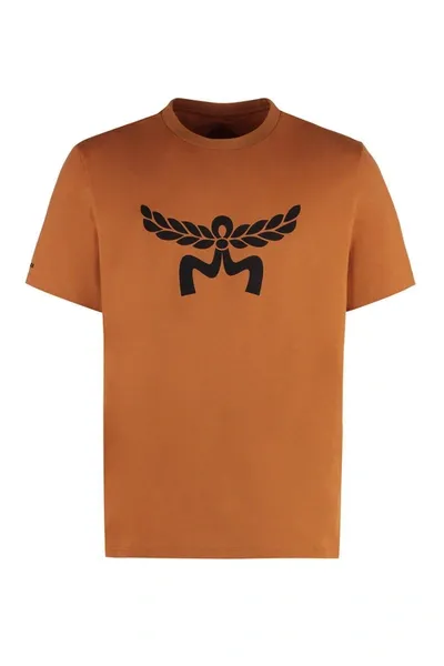 Mcm Laurel Logo Print T-shirt In Organic Cotton In Brown