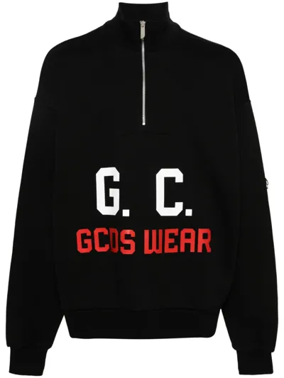 Gcds Logo-print Half-zipped Sweatshirt In Black