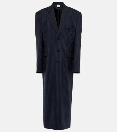 Vetements Oversized Pinstriped Wool Coat In Blue