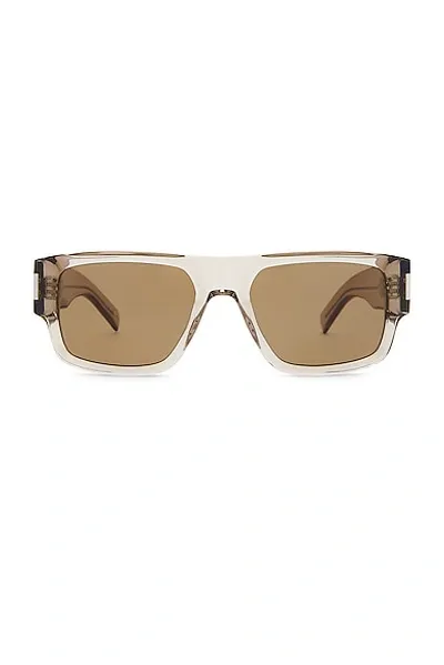 Saint Laurent Square Sunglasses In Beige & Brown