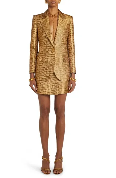 Tom Ford Croc Jacquard Single Breasted Blazer In Gold