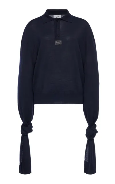 Coperni Knot-sleeve Wool Polo Top In Navy