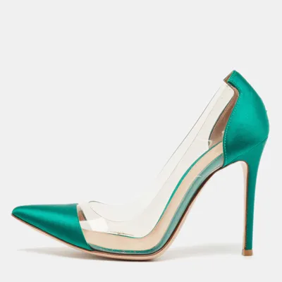 Pre-owned Gianvito Rossi Green Satin And Pvc Plexi Pumps Size 38