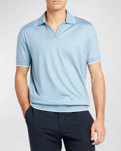 Loro Piana Men's Waitaki Wool Johnny Collar Polo Shirt In Blue Bell