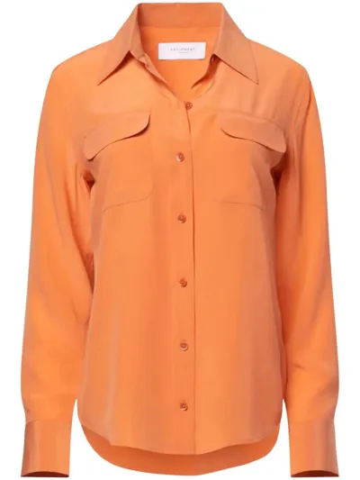 Equipment Slim Signature Long-sleeve Silk Shirt In Orange