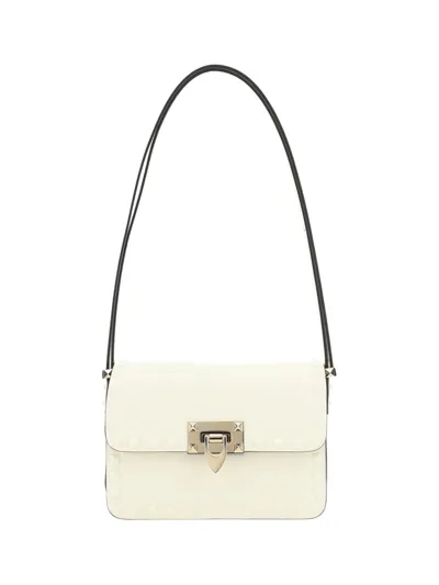 Valentino Garavani Rockstud Foldover Top Shoulder Bag In White