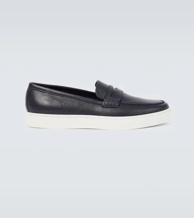 Manolo Blahnik Ellis Leather Loafers In Navy