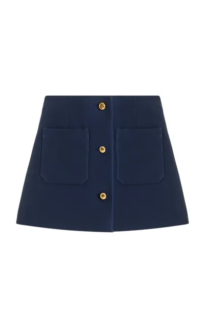 Prada Buttoned Wool-silk Twill Mini Skirt In Blue