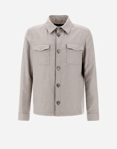 Herno Cotton Cashmere Rain Shirt In Pearl