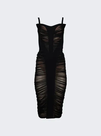 Mugler Mesh-inset Semi-sheer Dress In Black