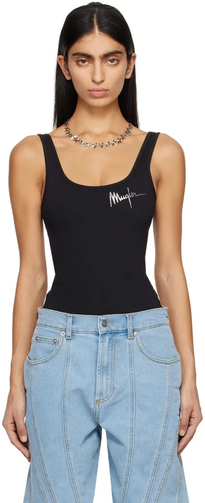 Mugler Logo-print Cotton Bodysuit In Black