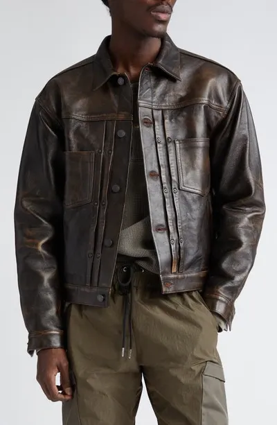 John Elliott Thumper Type Ii Leather Jacket In Tobacco