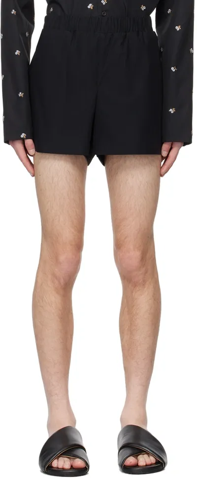 Rier Black Drawstring Shorts In Black Waxed