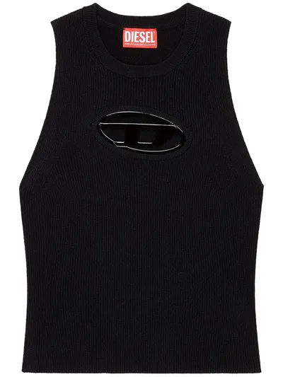 Diesel Cut-out Knit Top With Logo Plaque In Black