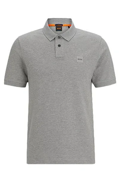 Hugo Boss Stretch-cotton Slim-fit Polo Shirt With Logo Patch In Grey