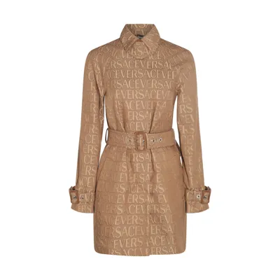 Versace Light Brown Cotton Blend Trench Coat In Brown/beige