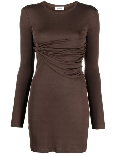 Nanushka Feiko Gathered Long-sleeve Bodycon Mini Dress In Brown