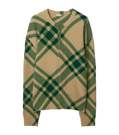 Burberry Check-pattern Intarsia-knit Cardigan In Flax