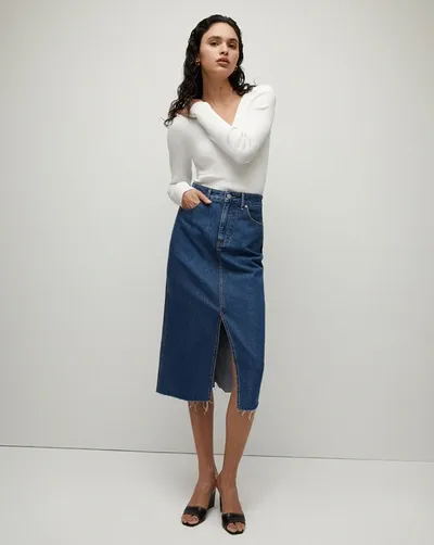 Veronica Beard Victoria Long Denim Midi Skirt In Stoned Bright Blue