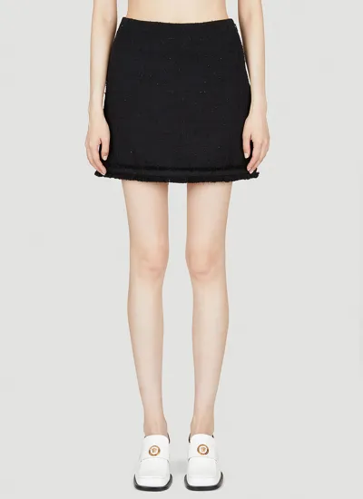 Versace Frayed Sequin-embellished Cotton-blend Tweed Mini Skirt In Black