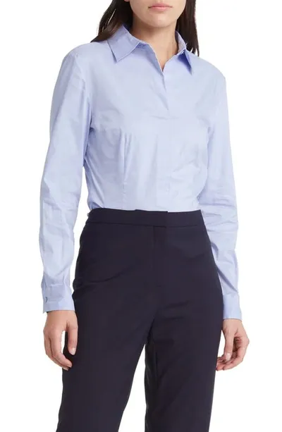 Hugo Boss Slim-fit Blouse In An Organic-cotton Blend In Light Blue