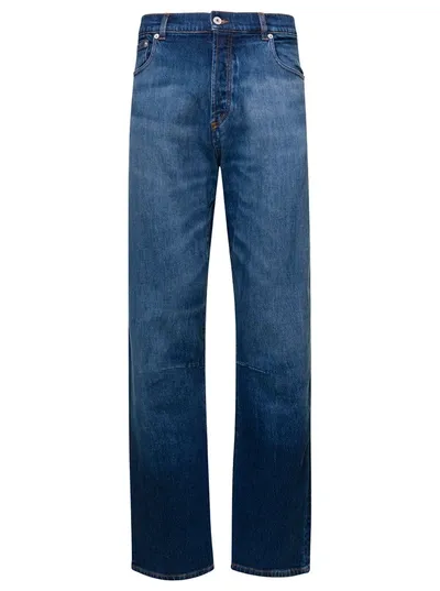 Heron Preston Blue Denim Straight Leg Jeans With Logo Patch In Cotton Man In Black