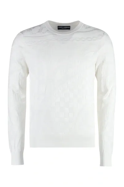 Dolce & Gabbana Long Sleeve Crew-neck Sweater In White