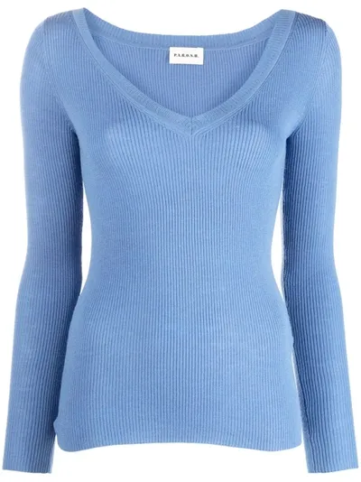 P.a.r.o.s.h V-neck Ribbed Wool Jumper In Light Blue