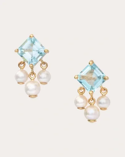 Yi Collection Women's Aquamarine & Pearl Nymph Drop Earrings 18k Gold In Blue