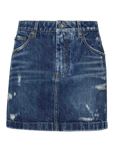 Dolce & Gabbana Blue Cotton Miniskirt