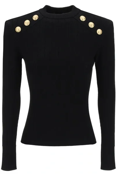 Balmain Button Detail Sweater In Black