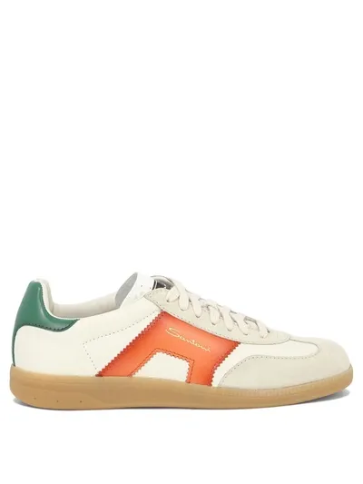 Santoni Multicolored Leather Sneakers In White