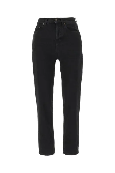 Saint Laurent Logo Patch Straight Leg Jeans In Black