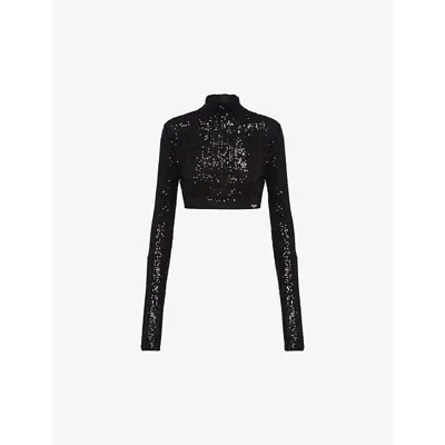 Prada Sequined Stretch Top In Black