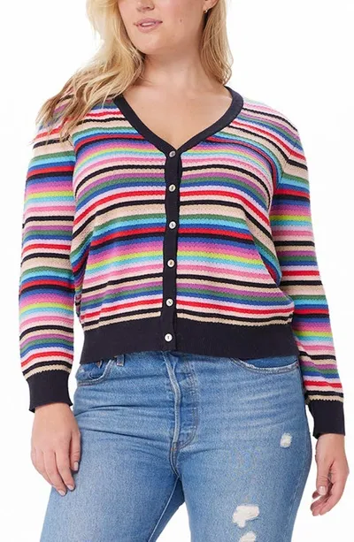 Minnie Rose Women's Plus Size Cash Weekend Striped Cotton-blend Cardigan In Multi Stripe