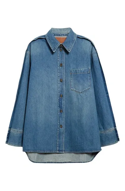 Victoria Beckham Pintucked Denim Shirt In Blue