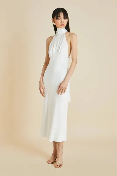 Olivia Von Halle Greta Ivory Silk Habotai Halter Neck Dress