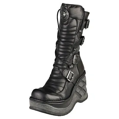 Pre-owned New Rock Rock Cuna M-sp9873-c4 Unisex Black Stiefel Plattform - 39 Eu In Schwarz