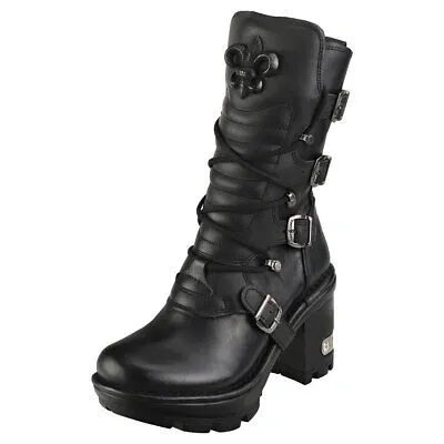 Pre-owned New Rock Rock M-neotyre05-s1 Unisex Black Stiefel Plattform In Schwarz