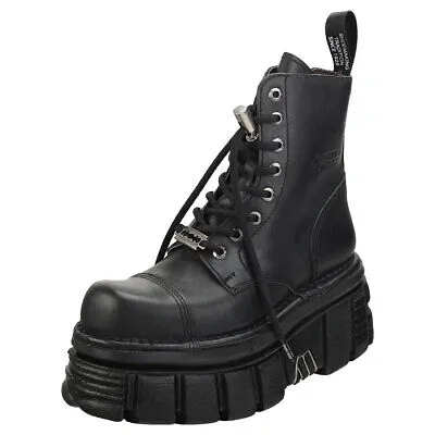 Pre-owned New Rock Rock Combat Boots Unisex Black Stiefel Plattform In Schwarz