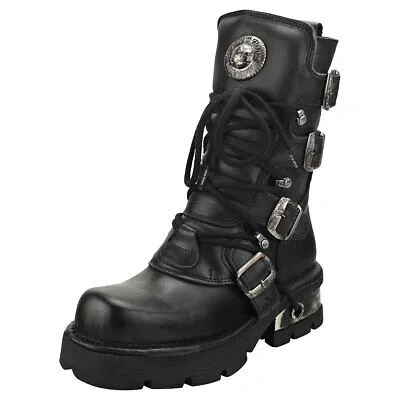 Pre-owned New Rock Rock Block-heel In Metal-look Unisex Black Stiefel Plattform - 38 Eu In Schwarz