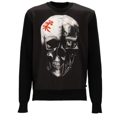 Pre-owned Philipp Plein Pullover Sweater Japan Skull Stickerei Logo Schwarz Xl 11604