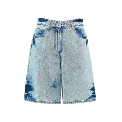 Juunj Wide Leg Washed Jeans Shorts In Blue