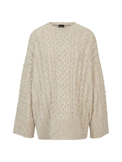 Hugo Boss Wool-blend Sweater With Cable-knit Structure In Natural