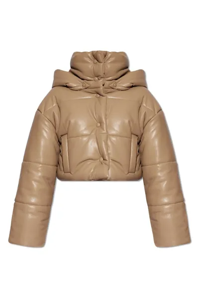 Nanushka Aveline Leather Puffer Jacket In Beige