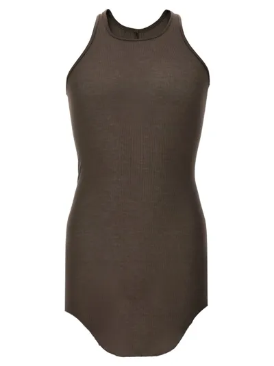 Rick Owens Sleeveless Crewneck Ribbed Tank Top In Brown