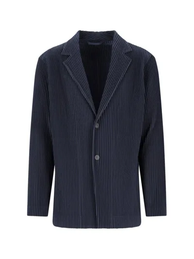 Issey Miyake Homme Plissé  Single Breasted Pleated Blazer In Blue