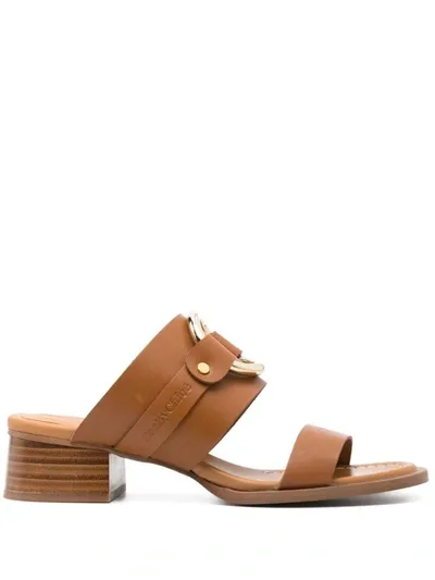 See By Chloé 45mm Ring-detail Leather Mules In Brown