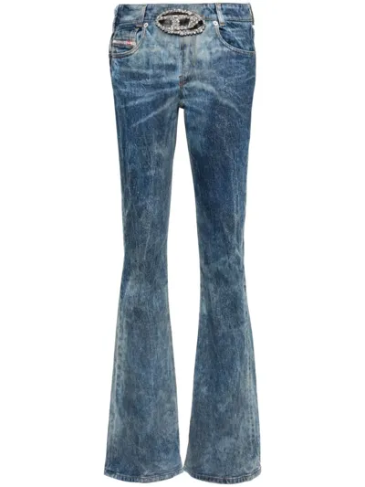 Diesel Gem-logo Buckle Flared Jeans In Blue